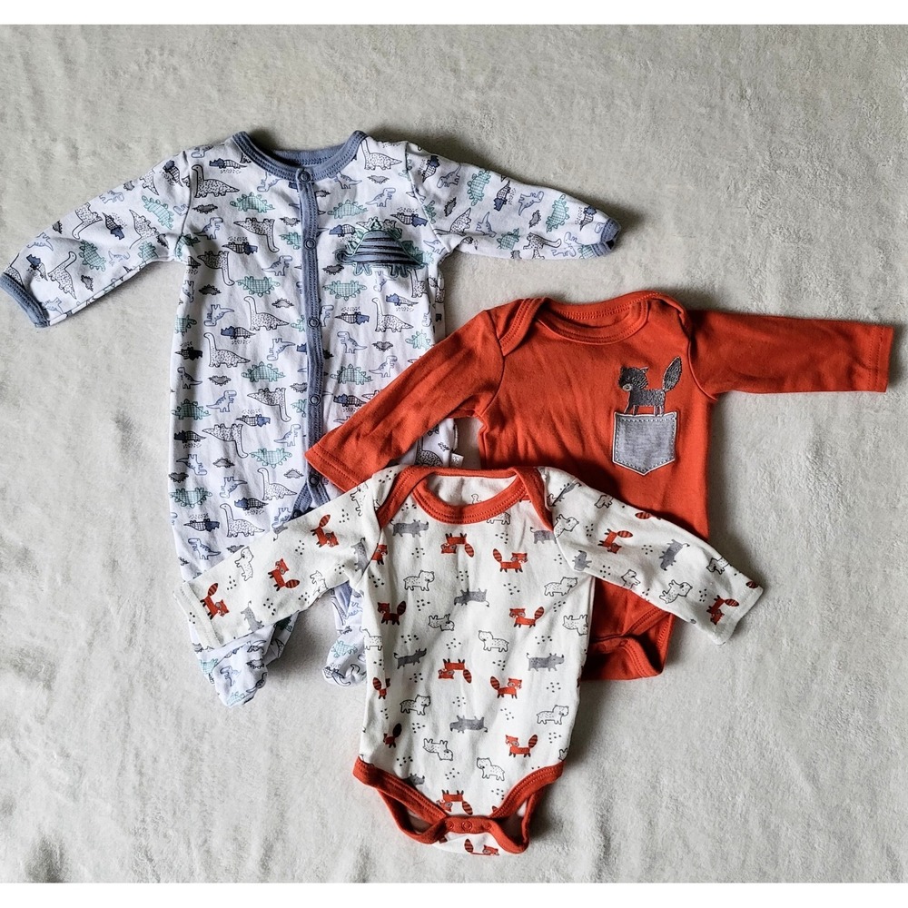 Duck Duck Goose 3 pc lot 0-3 mos Boys Baby‎ Clothes Dinosaur Fox Long Sleeve